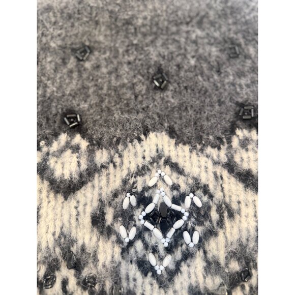 Alpaca Blend H&M Embellished Beaded Gray White Black Sweater Women’s Sz.2 - Picture 3 of 10
